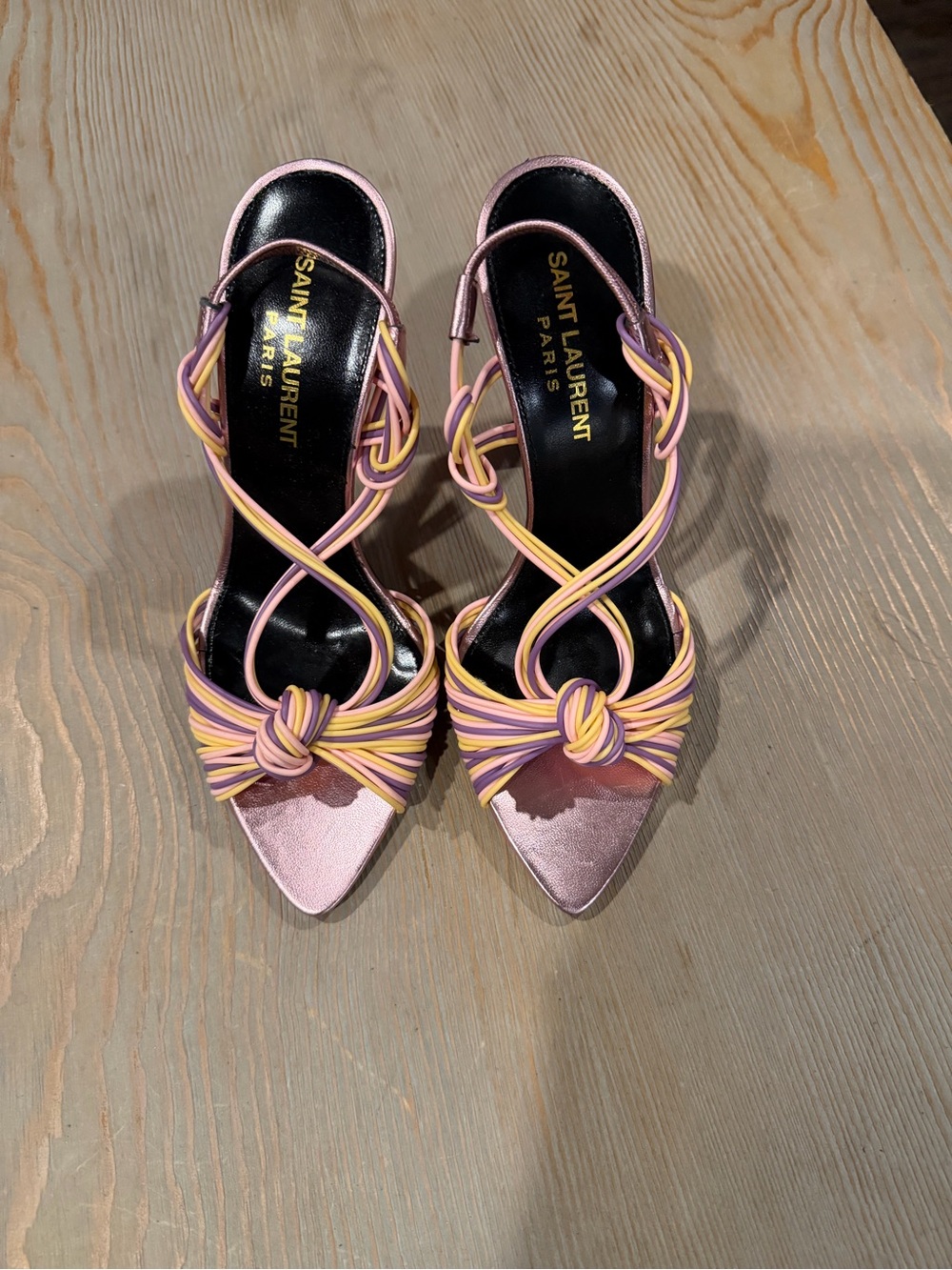 Saint Laurent Strappy Sandals Pool 105 Scoubi in Metallic Malva/Peach/Geranium